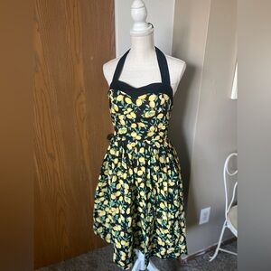 Retro Inspired Lemon Print Halter Dress